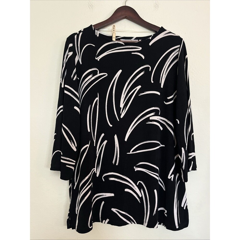 Chico's Chicos Travelers 3/4 Sleeve Slinky  Artsy Abstract Top Blouse SZ 2 L